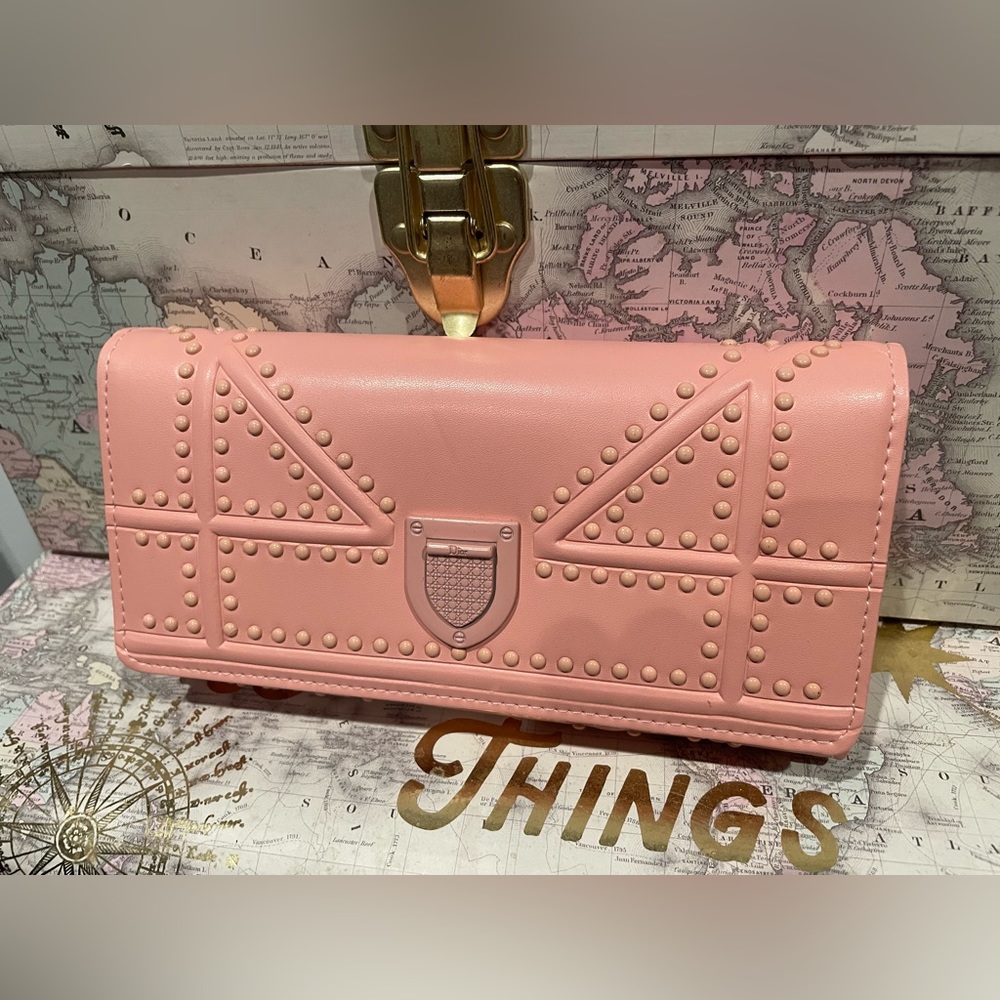 Pink Studded Leather Clutch Wallet